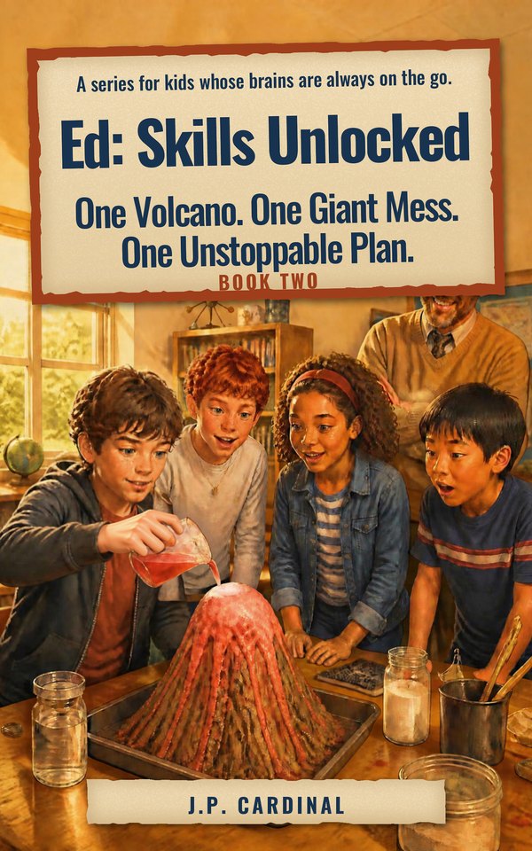 Cover of Book Two: Ed and his
    classmates watch his volcano erupt in the classroom.